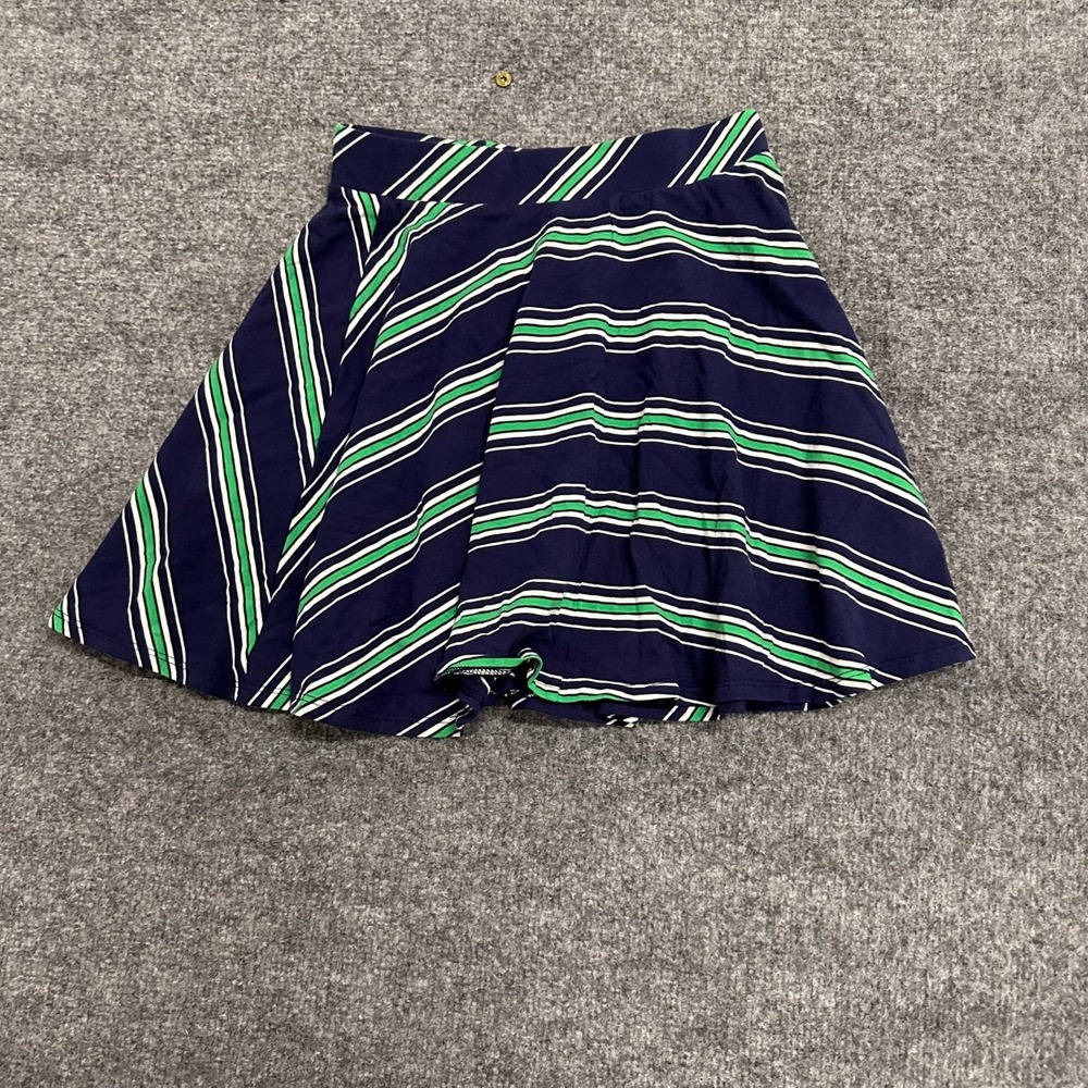 Aeropostale Skater Skirt Womens Size S Navy Blue Green Striped Cotton Stretch